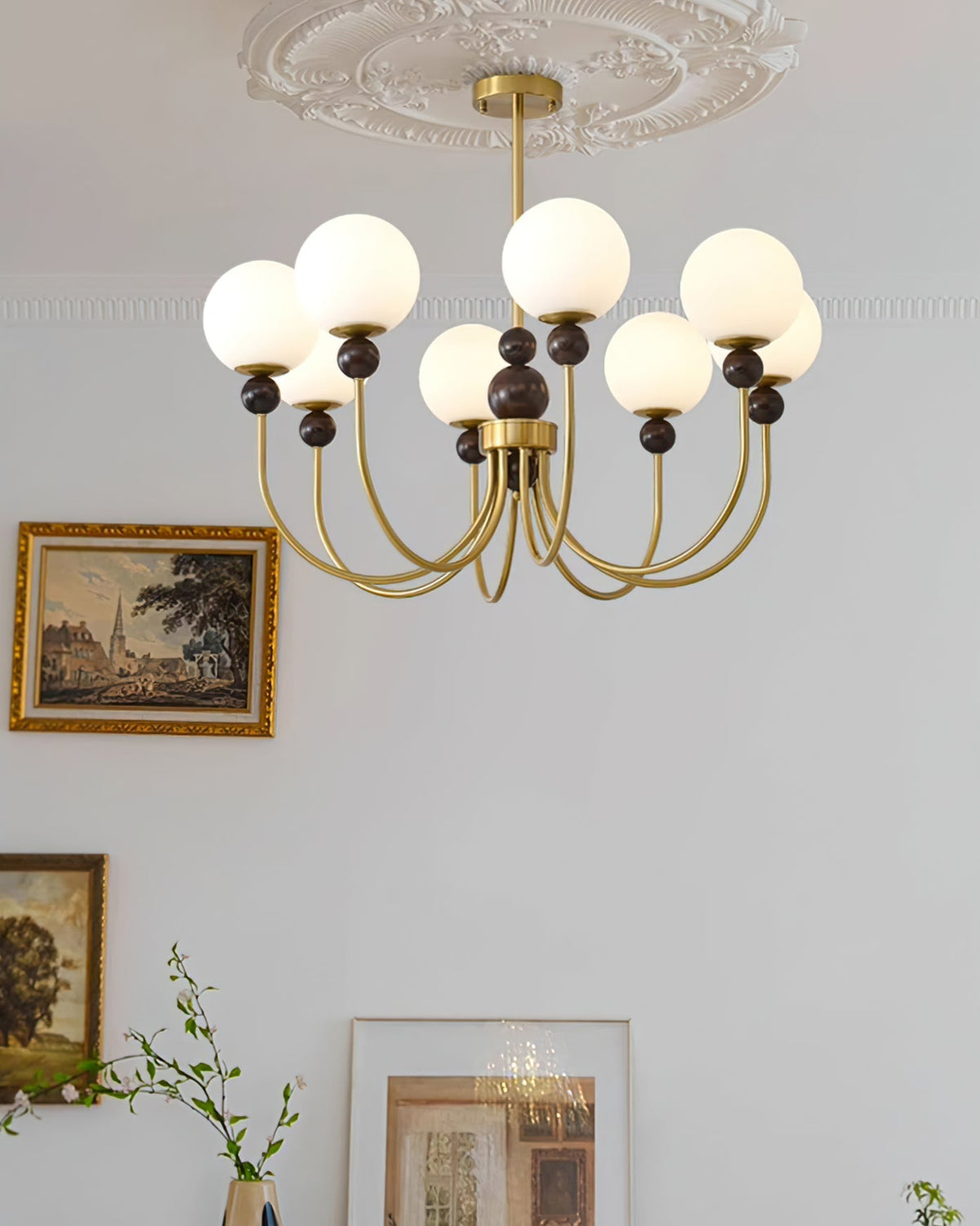 Chandelier Glass Globe Arms Dining Living