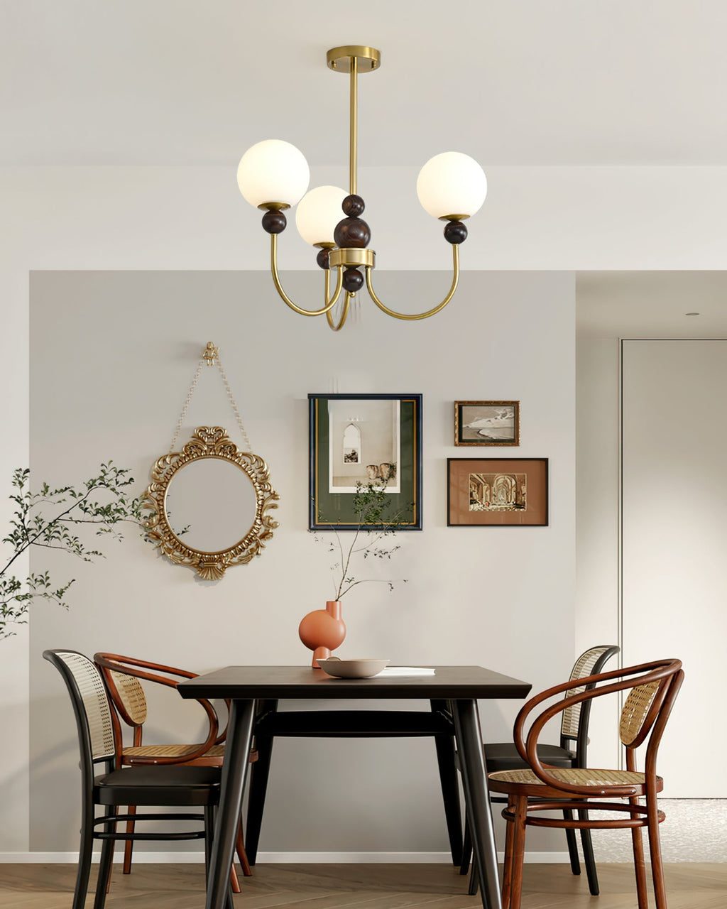 Chandelier Glass Globe Arms Dining Living