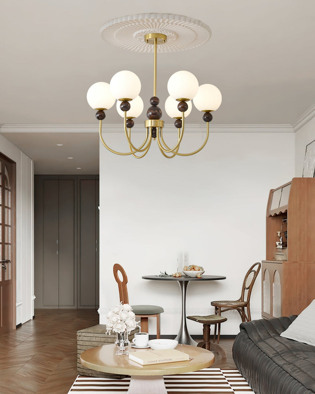 Chandelier Glass Globe Arms Dining Living
