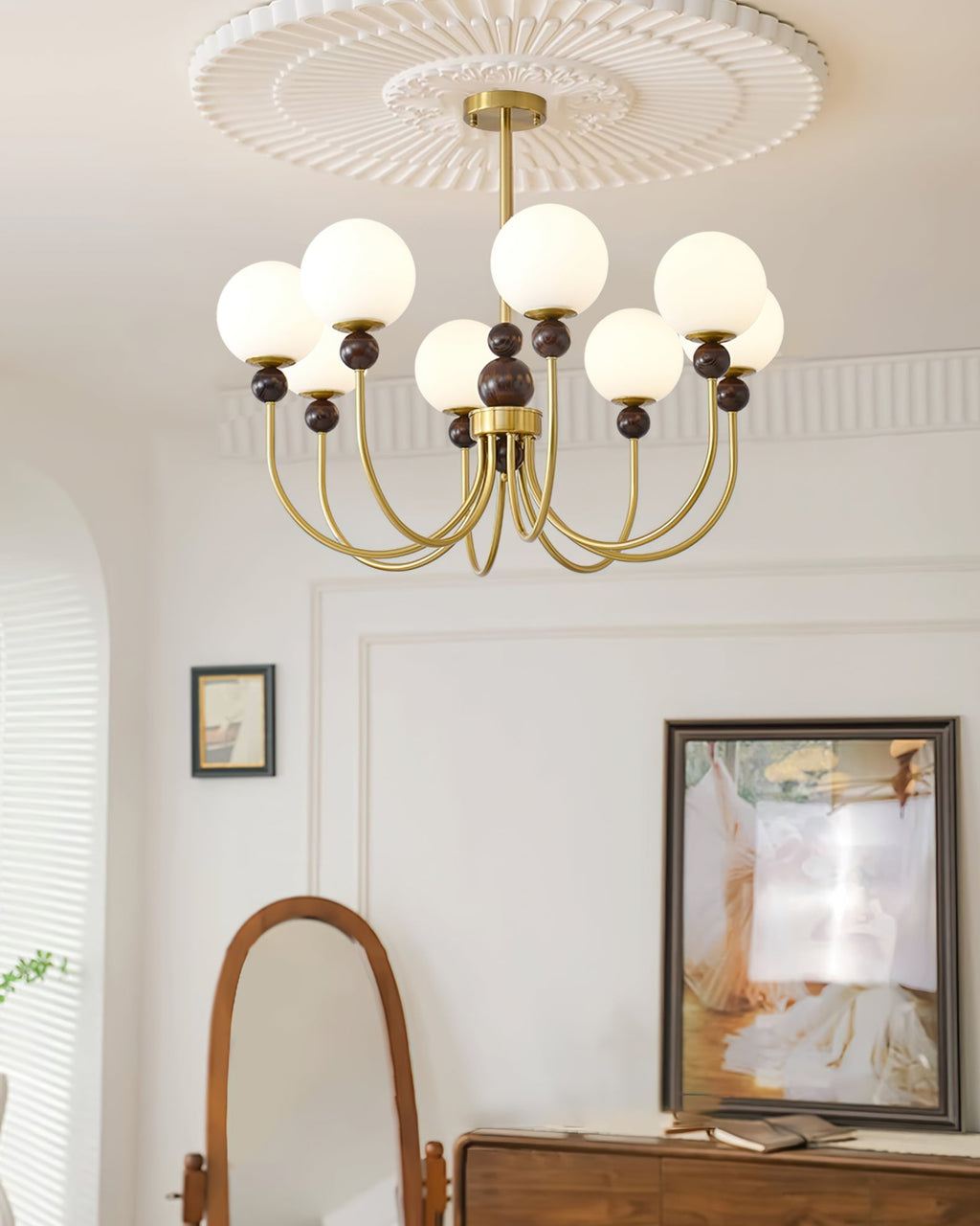 Chandelier Glass Globe Arms Dining Living