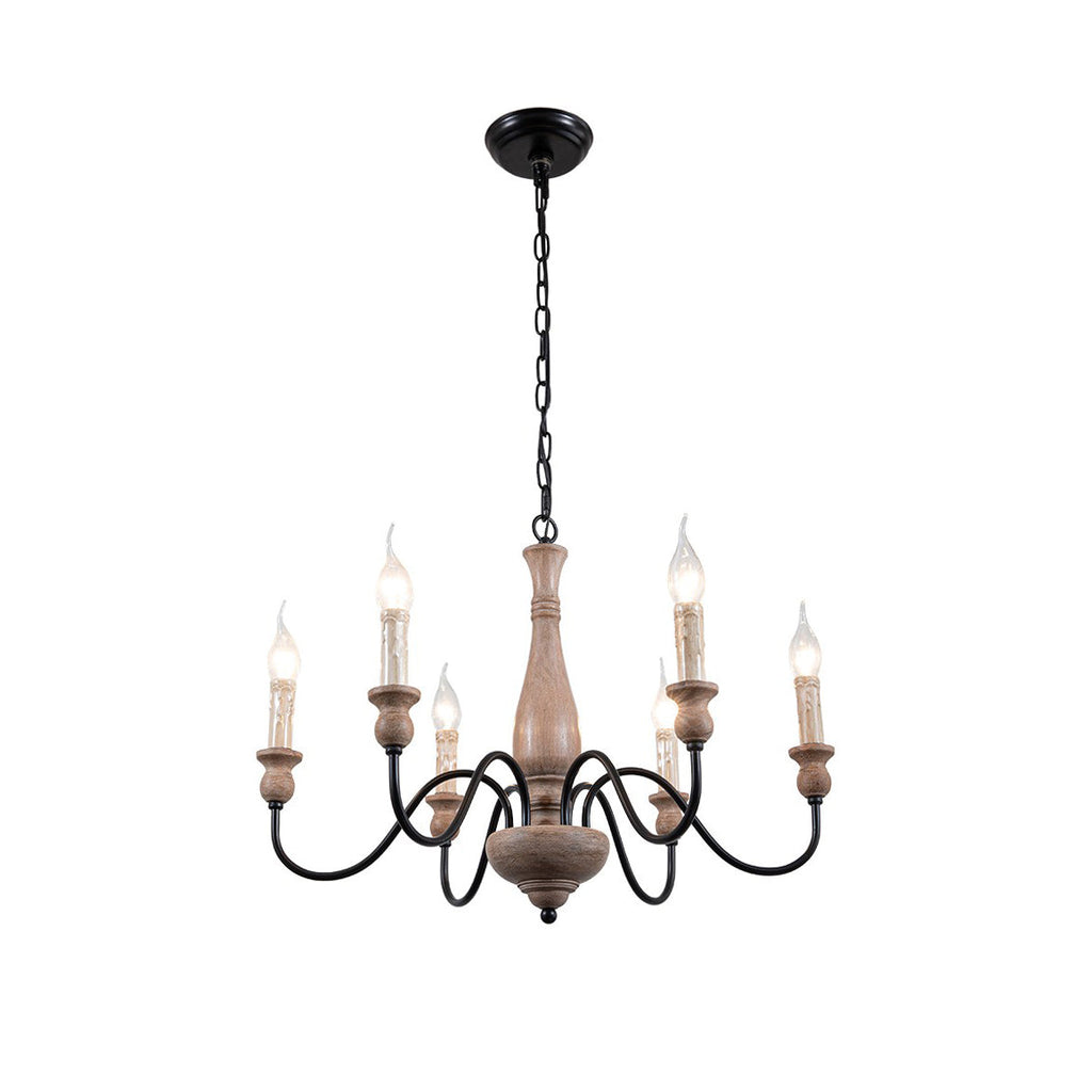 Aella   Industrial Wooden Candle-style Chandelier