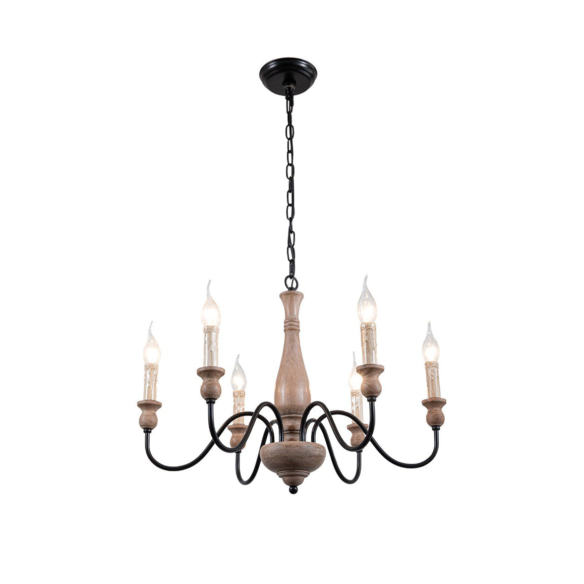 Aella   Industrial Wooden Candle-style Chandelier