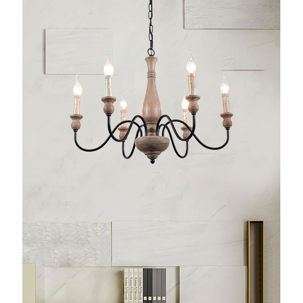 Aella   Industrial Wooden Candle-style Chandelier