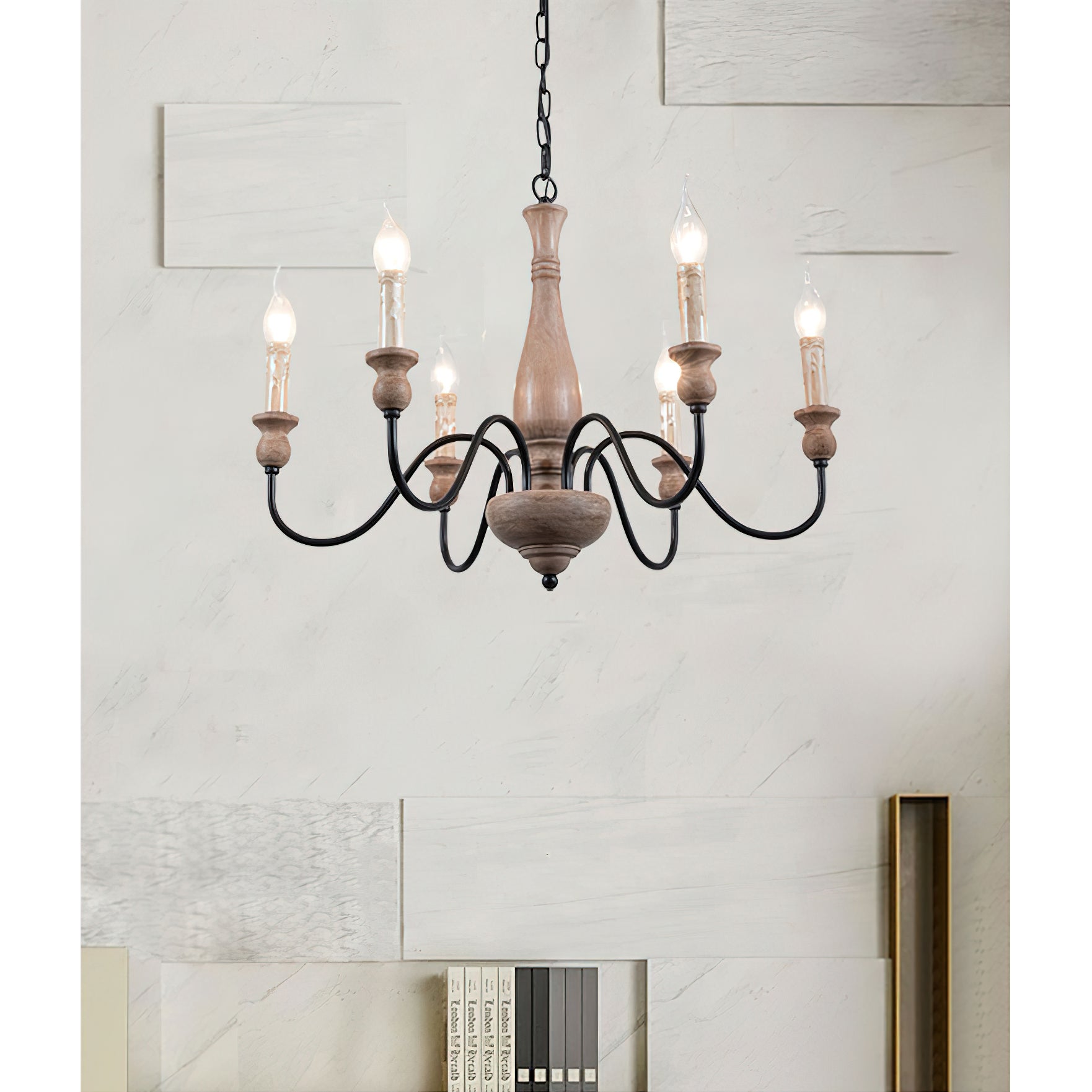 Aella   Industrial Wooden Candle-style Chandelier