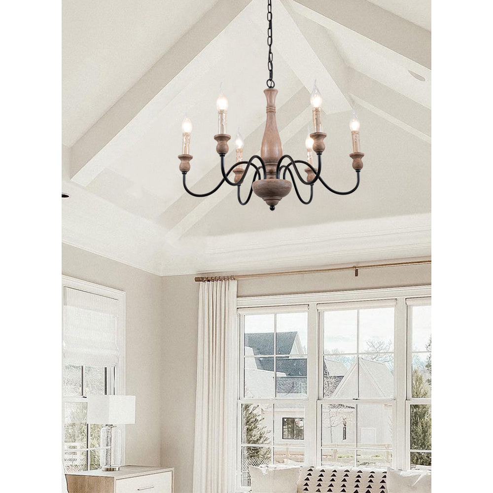 Aella   Industrial Wooden Candle-style Chandelier