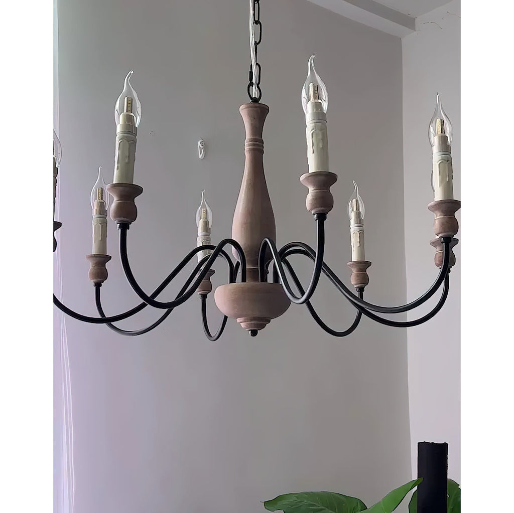 Aella   Industrial Wooden Candle-style Chandelier