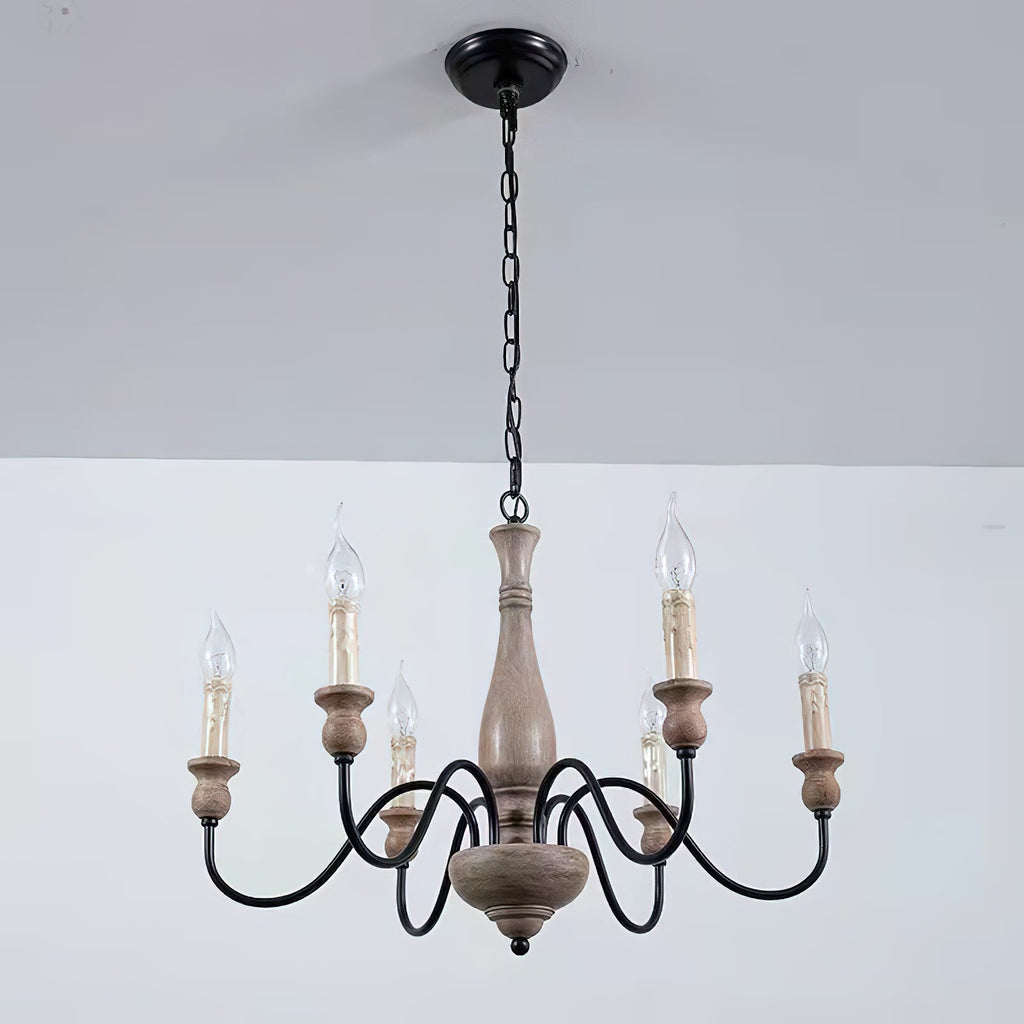 Aella   Industrial Wooden Candle-style Chandelier