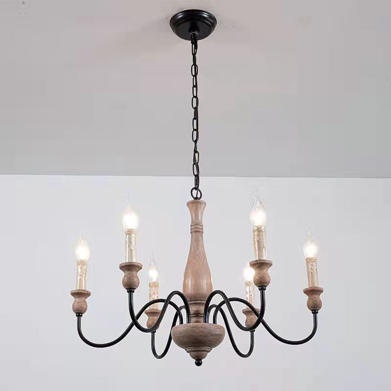 Aella   Industrial Wooden Candle-style Chandelier