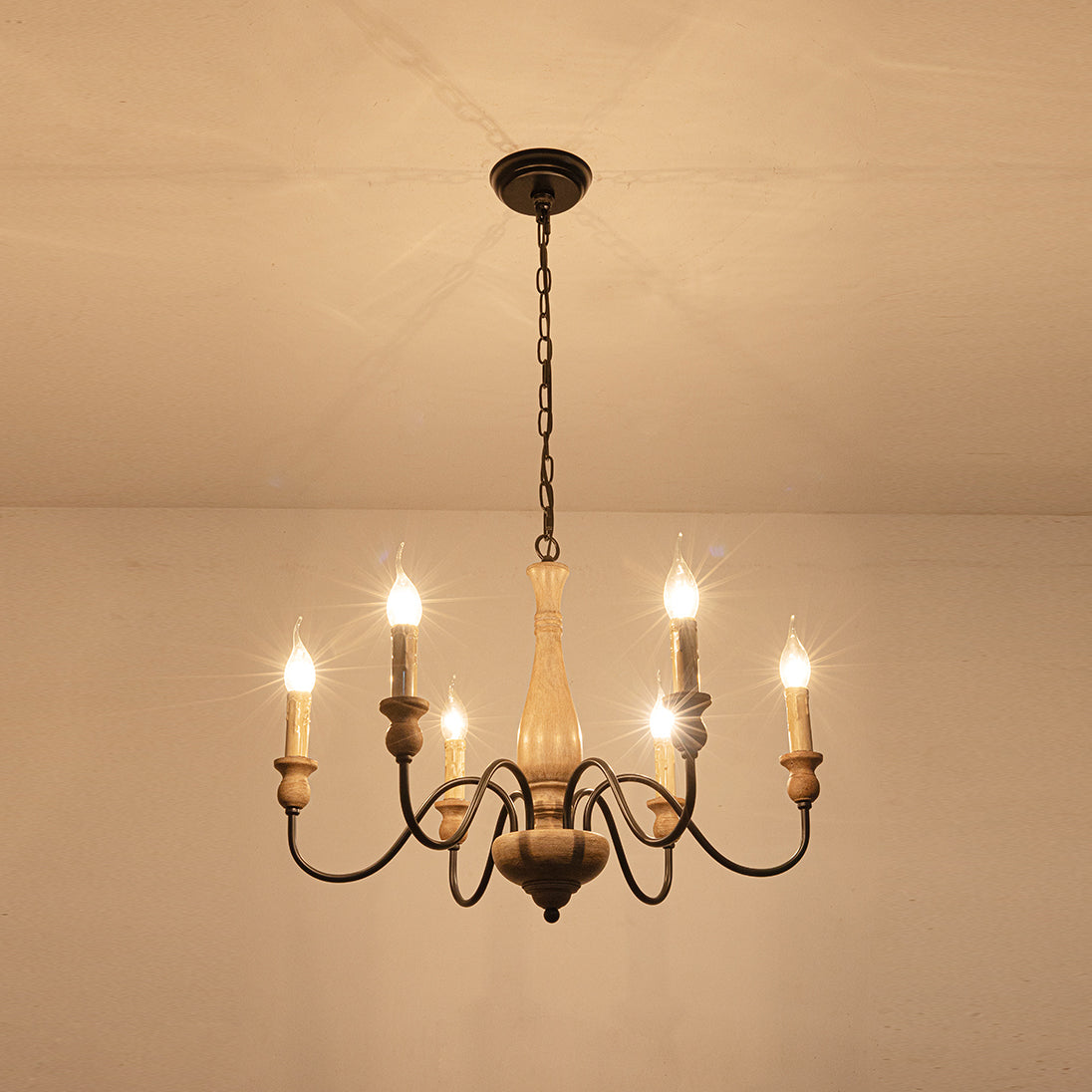 Aella   Industrial Wooden Candle-style Chandelier