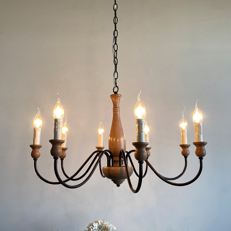Aella   Industrial Wooden Candle-style Chandelier