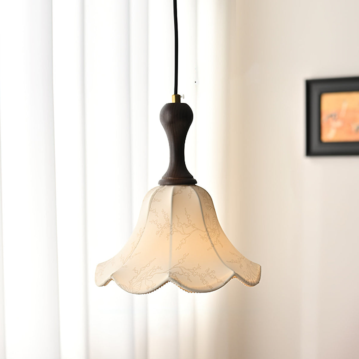 Agnes Pendant Light Fabric Shade Floral Pattern Cozy Interiors