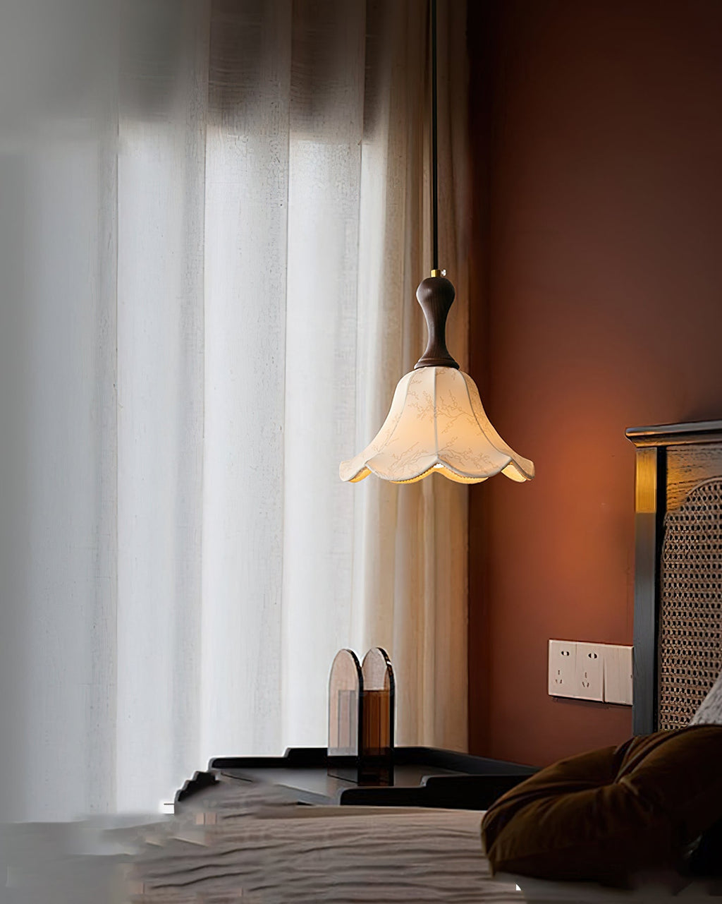 Agnes Pendant Light Fabric Shade Floral Pattern Cozy Interiors