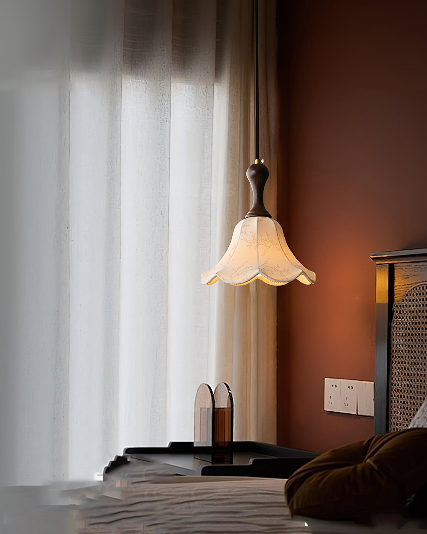 Agnes Pendant Light Fabric Shade Floral Pattern Cozy Interiors