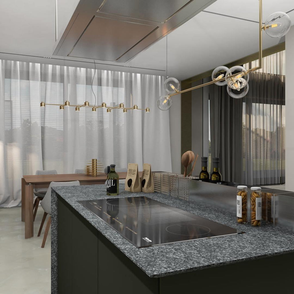 Lustra Chandelier Glass with Black Steel Linear