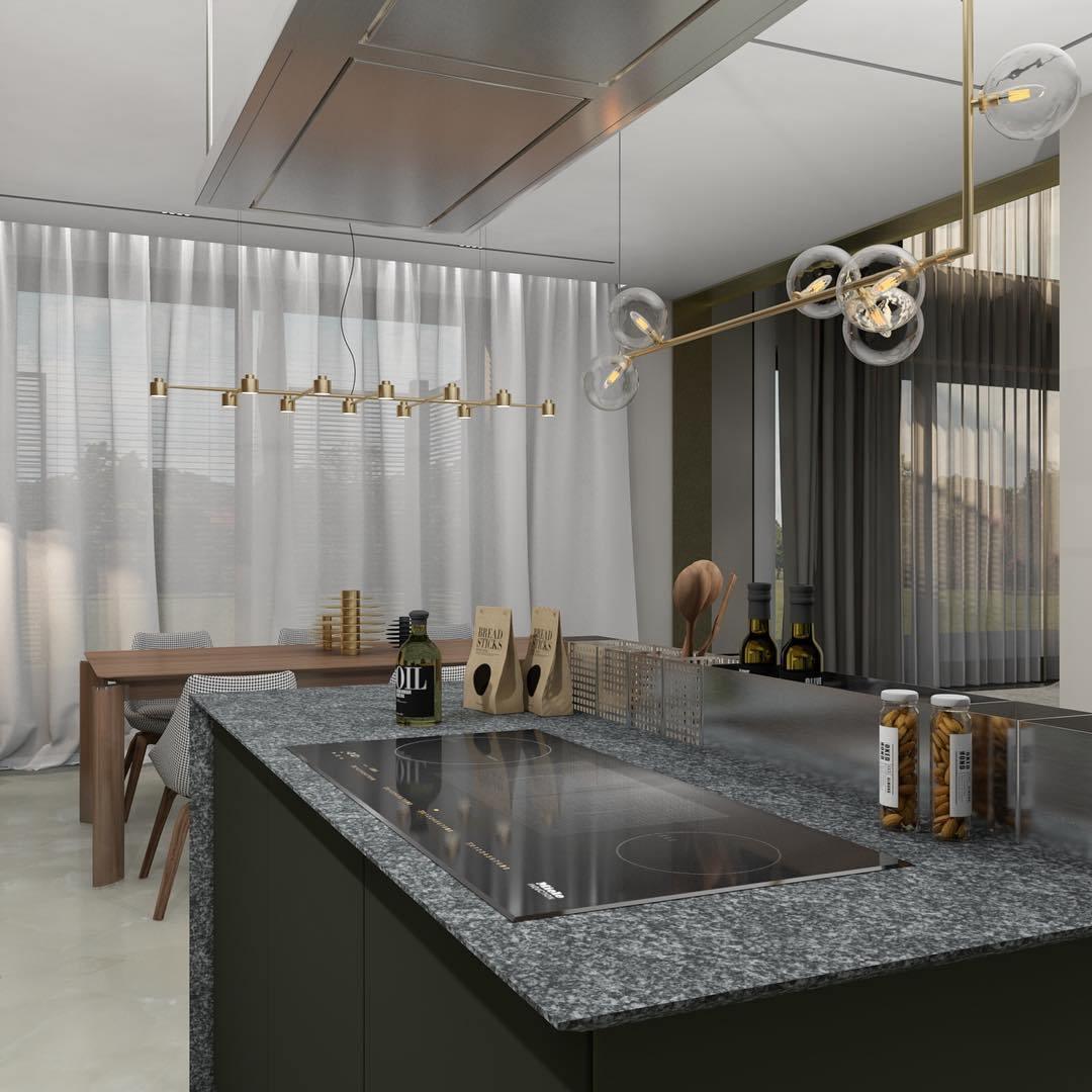 Lustra Chandelier Glass with Black Steel Linear