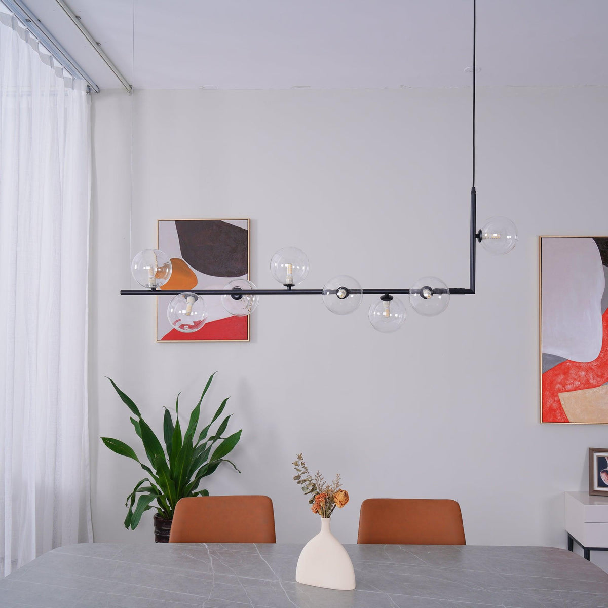 Lustra Chandelier Glass with Black Steel Linear