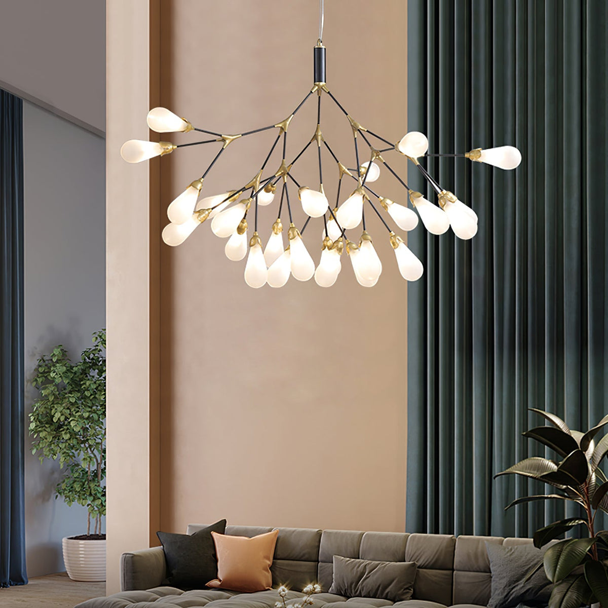 Aiwen Chandelier Branching Form With Smoke Glass Shades