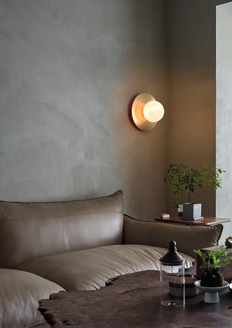 Orb Modern Alabaster & Brass Sconce