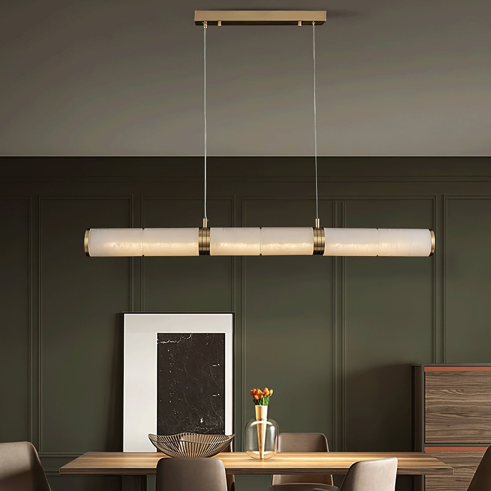 Eira Minimalist Alabaster Linear Pendant Light