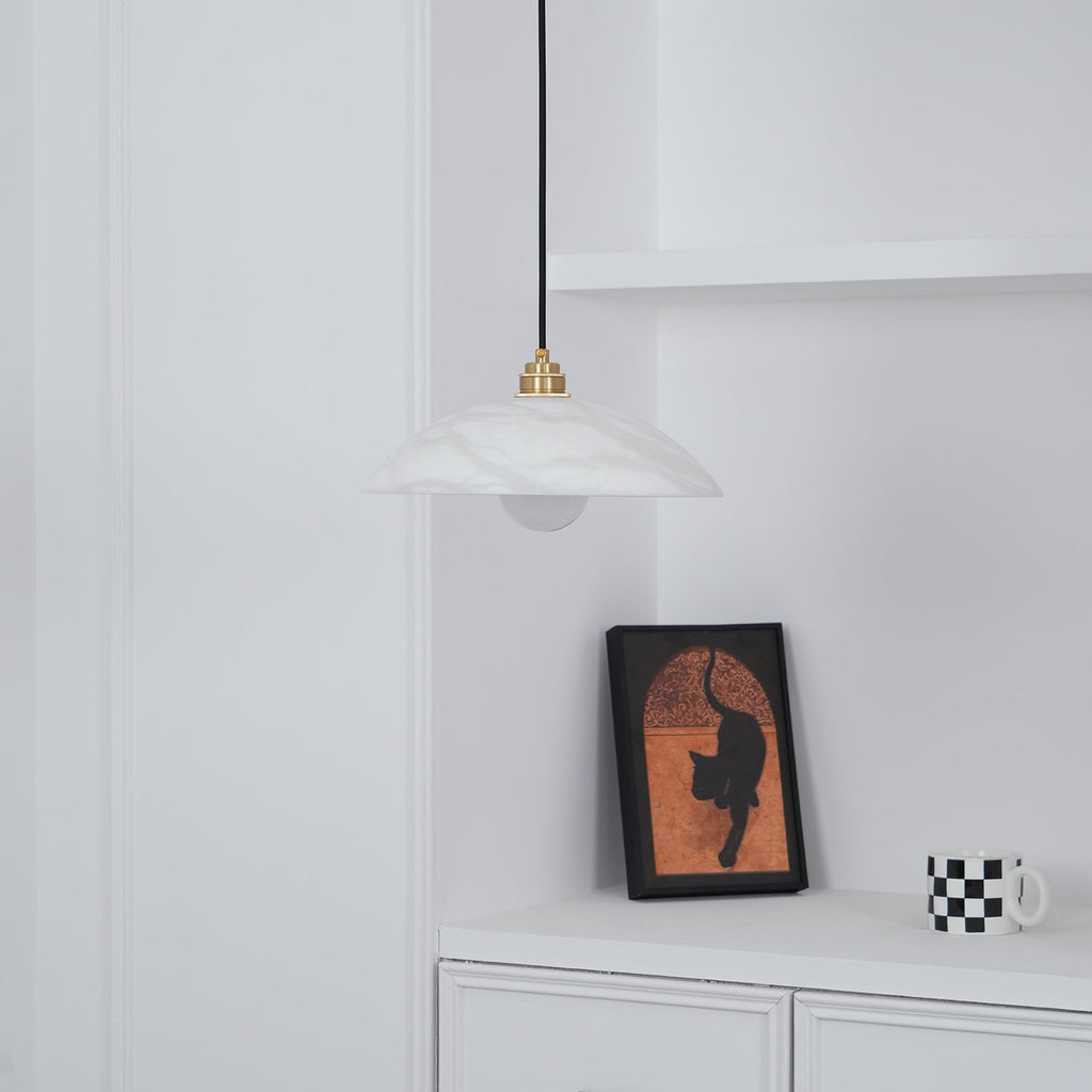 Ritta Minimalist Alabaster Brass Dome Pendant Light - image 15