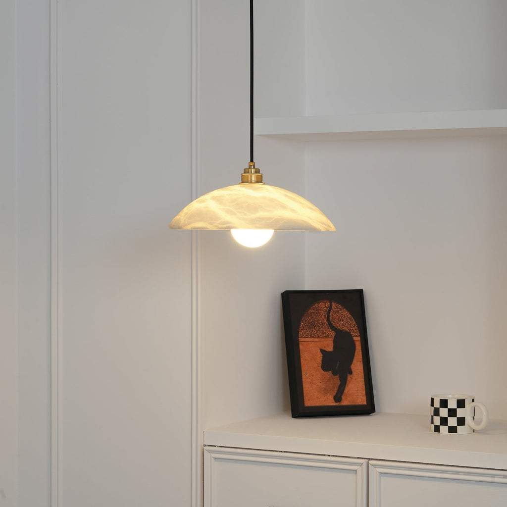 Ritta Minimalist Alabaster Brass Dome Pendant Light - image 5