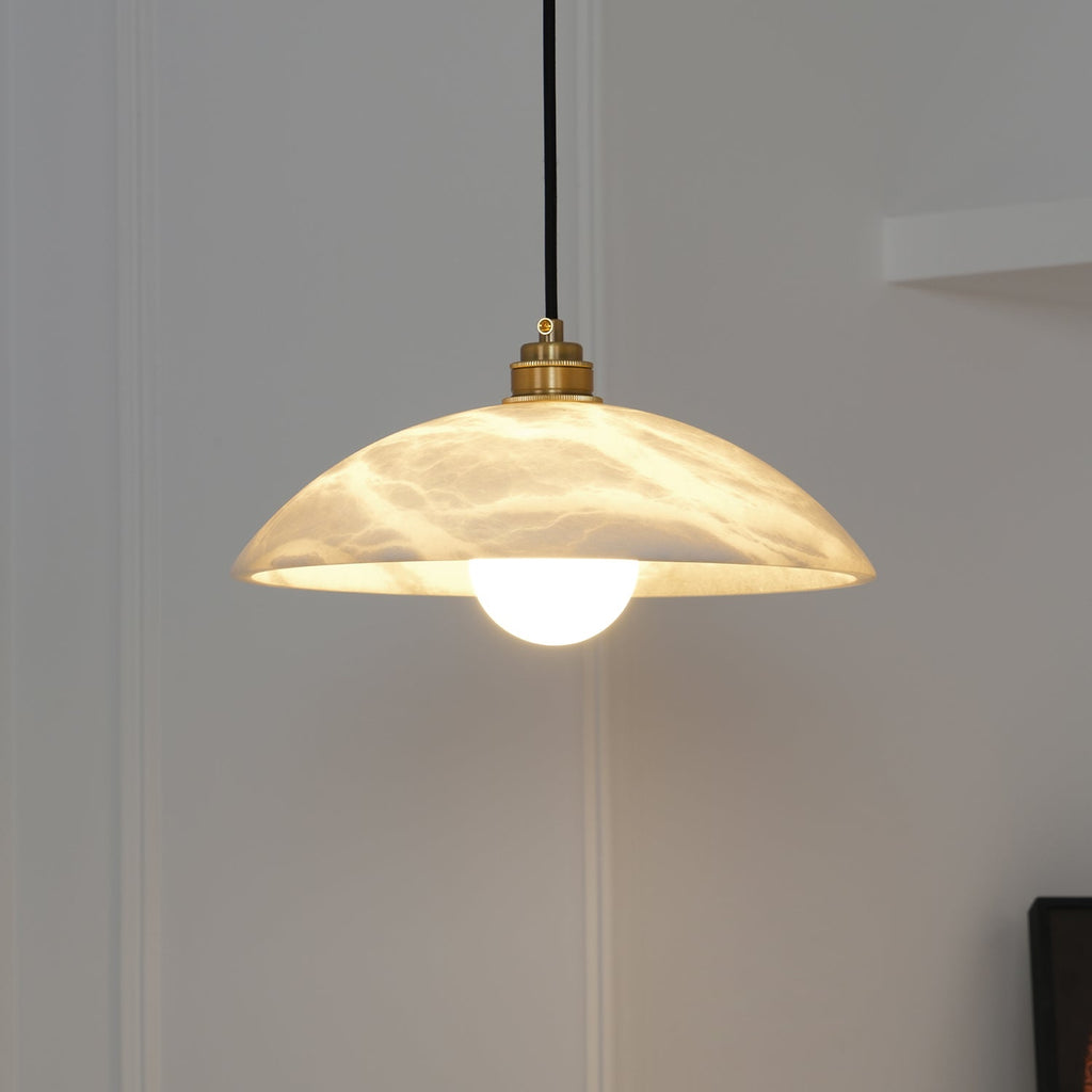 Ritta Minimalist Alabaster Brass Dome Pendant Light - image 3