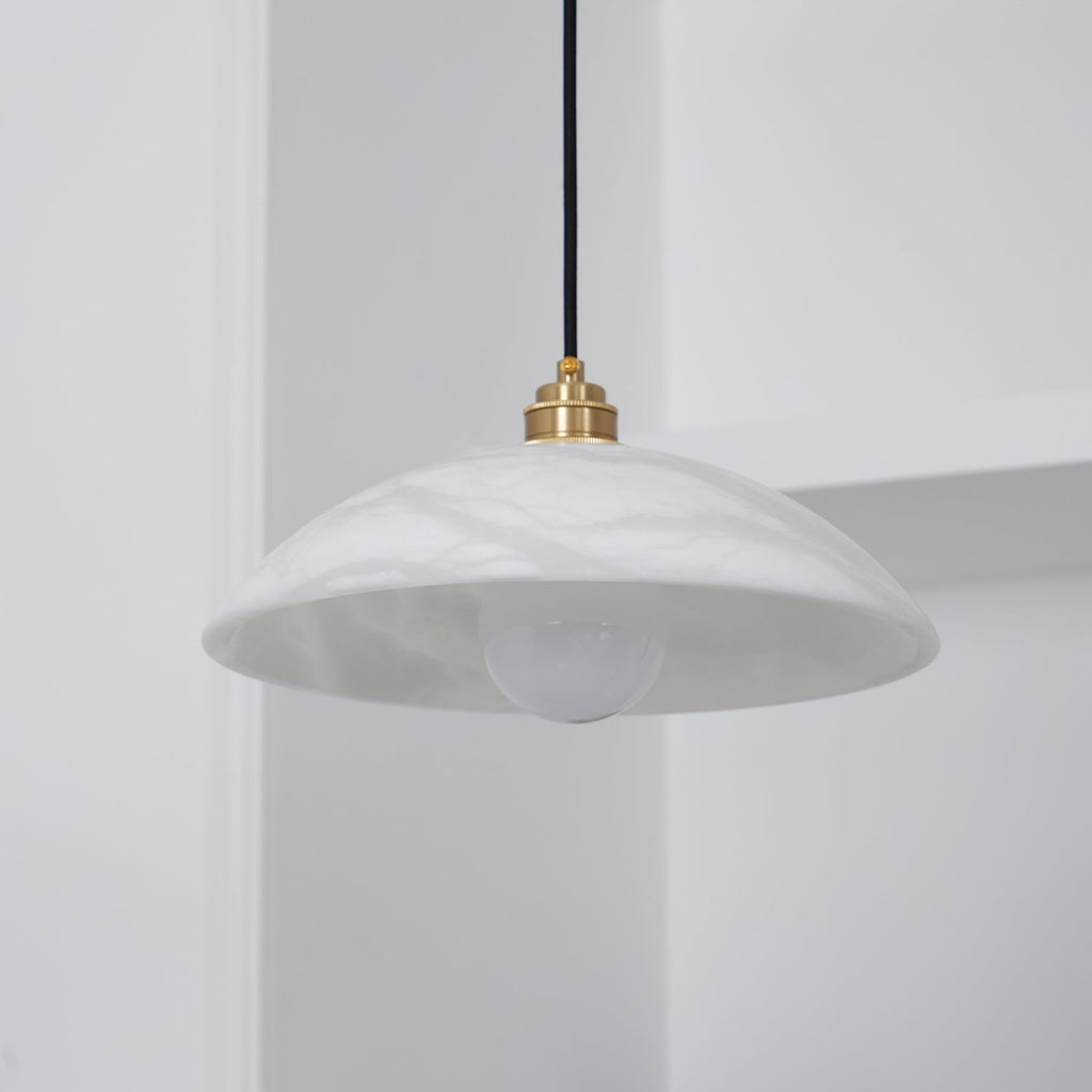 Ritta Minimalist Alabaster Brass Dome Pendant Light - image 18