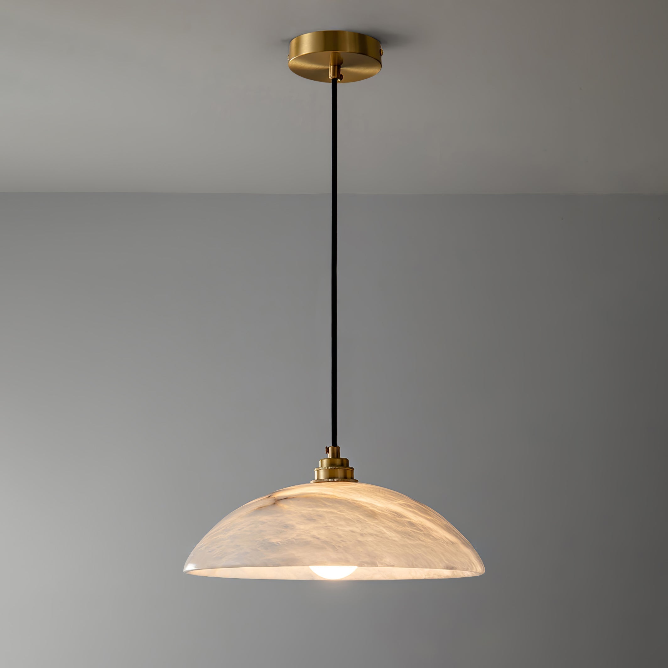 Ritta Minimalist Alabaster Brass Dome Pendant Light - image 8
