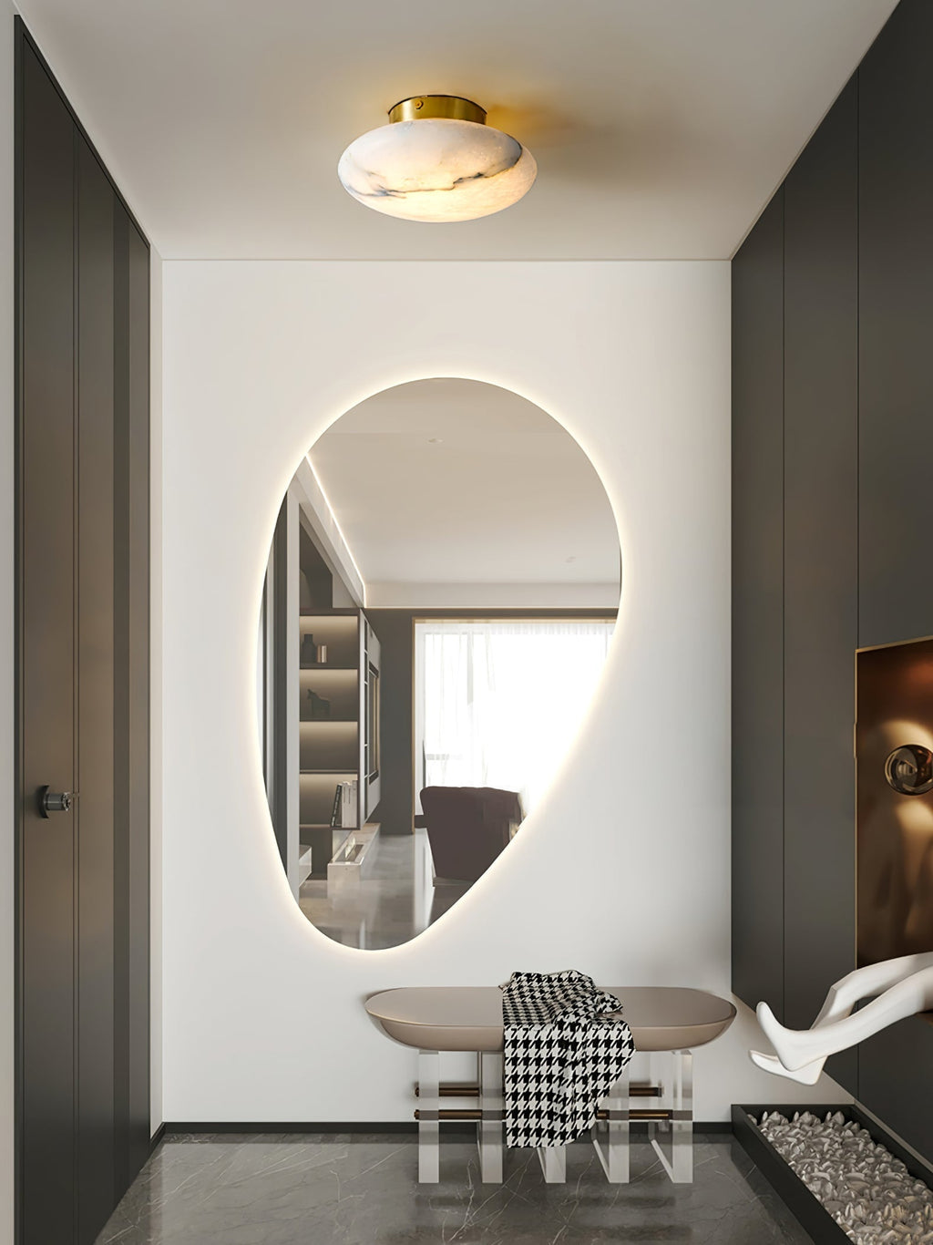 Vanorara Minimalist Alabaster Flush Mount Ceiling Light