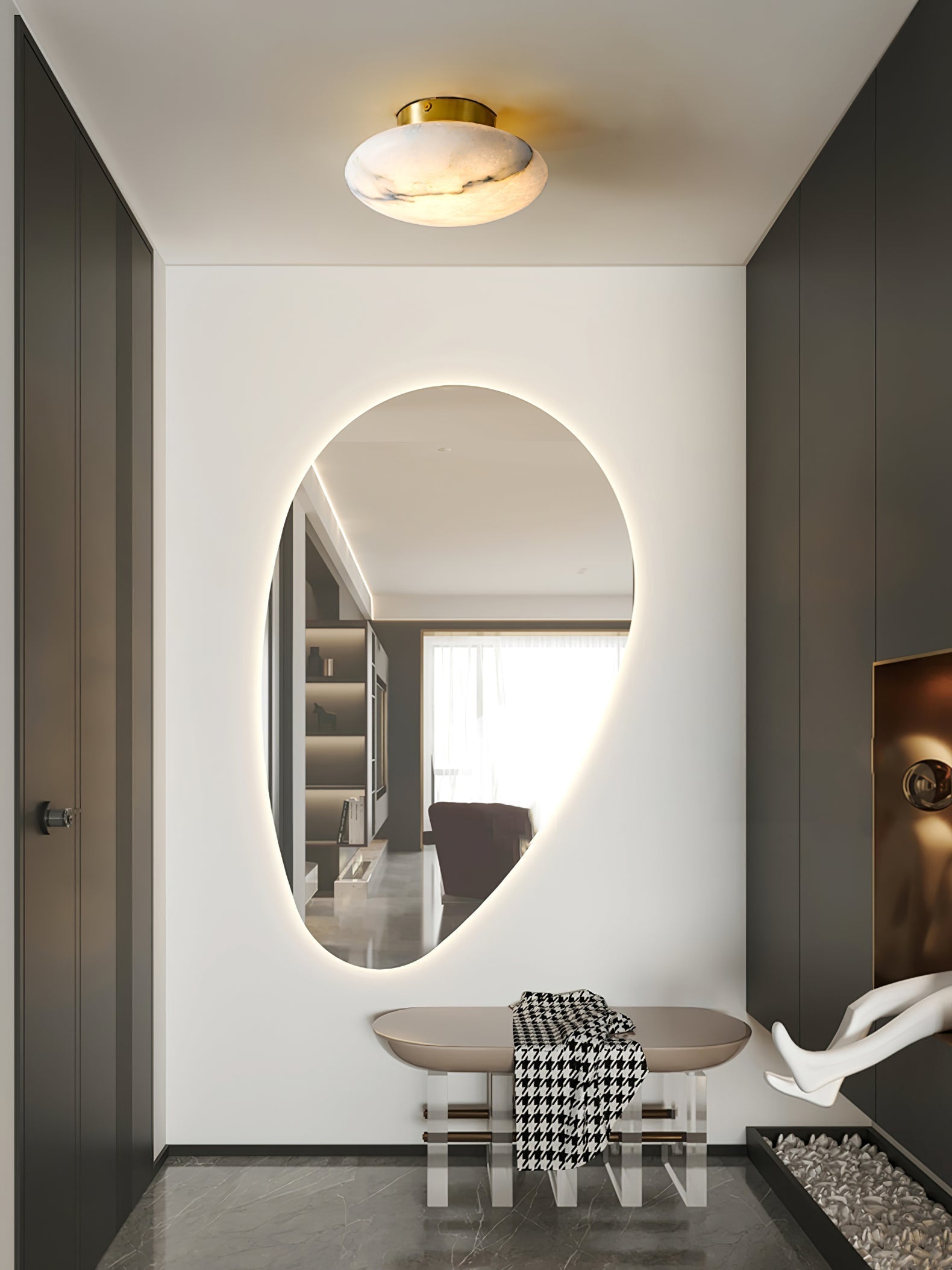 Vanorara Minimalist Alabaster Flush Mount Ceiling Light