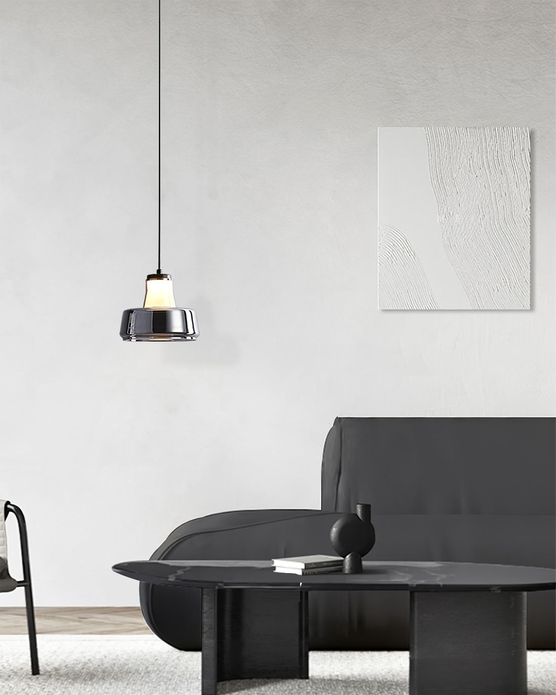 Alain Pendant Lamp Chrome Glass Shade Adjustable Height Modern