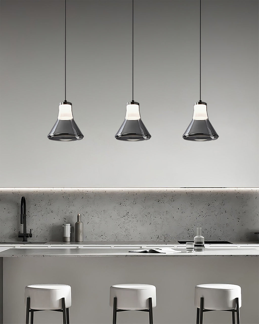 Alain Pendant Lamp Chrome Glass Shade Adjustable Height Modern