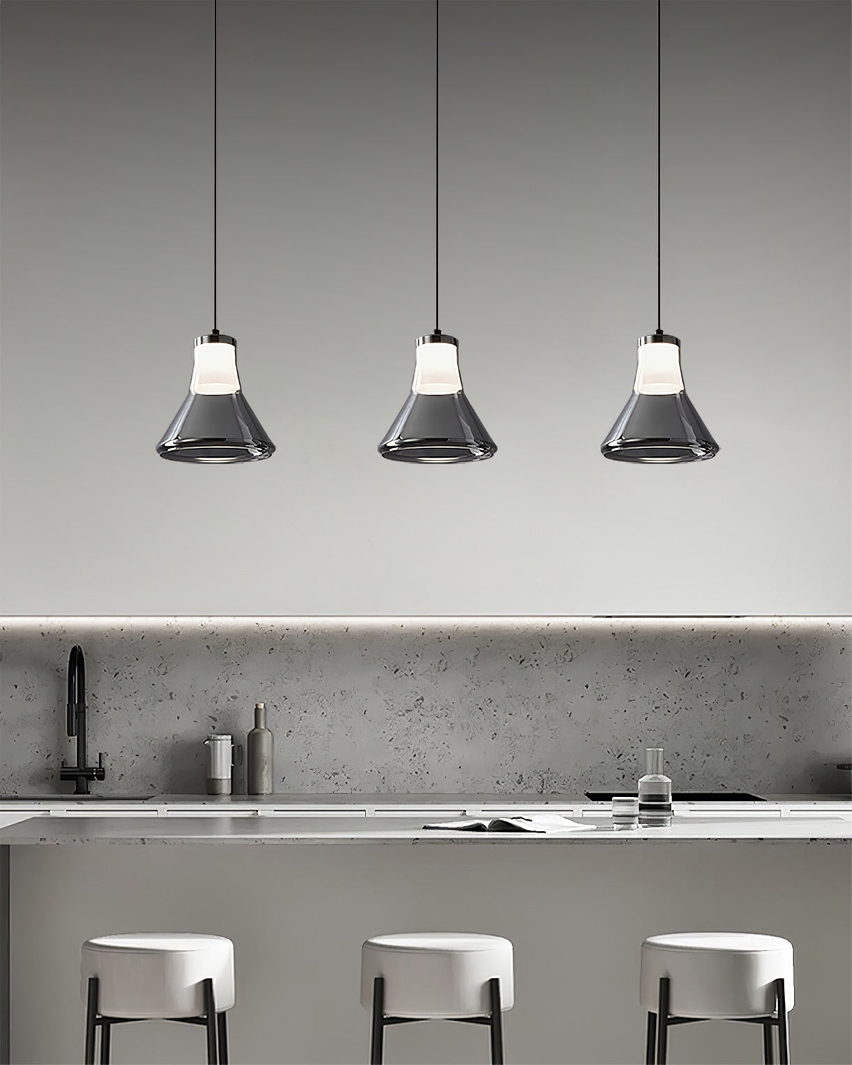 Alain Pendant Lamp Chrome Glass Shade Adjustable Height Modern