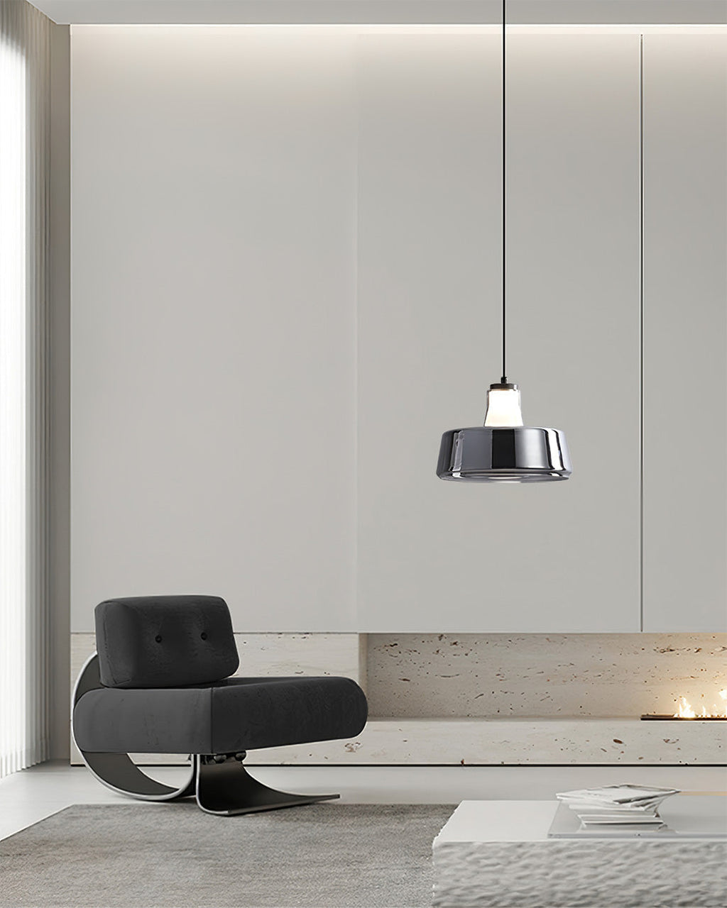 Alain Pendant Lamp Chrome Glass Shade Adjustable Height Modern