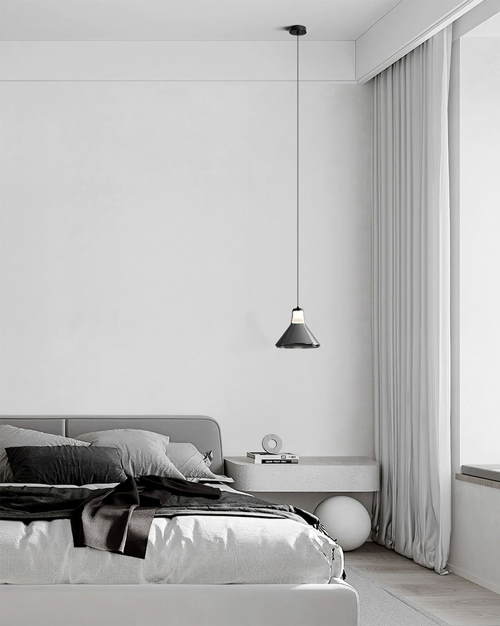 Alain Pendant Lamp Chrome Glass Shade Adjustable Height Modern