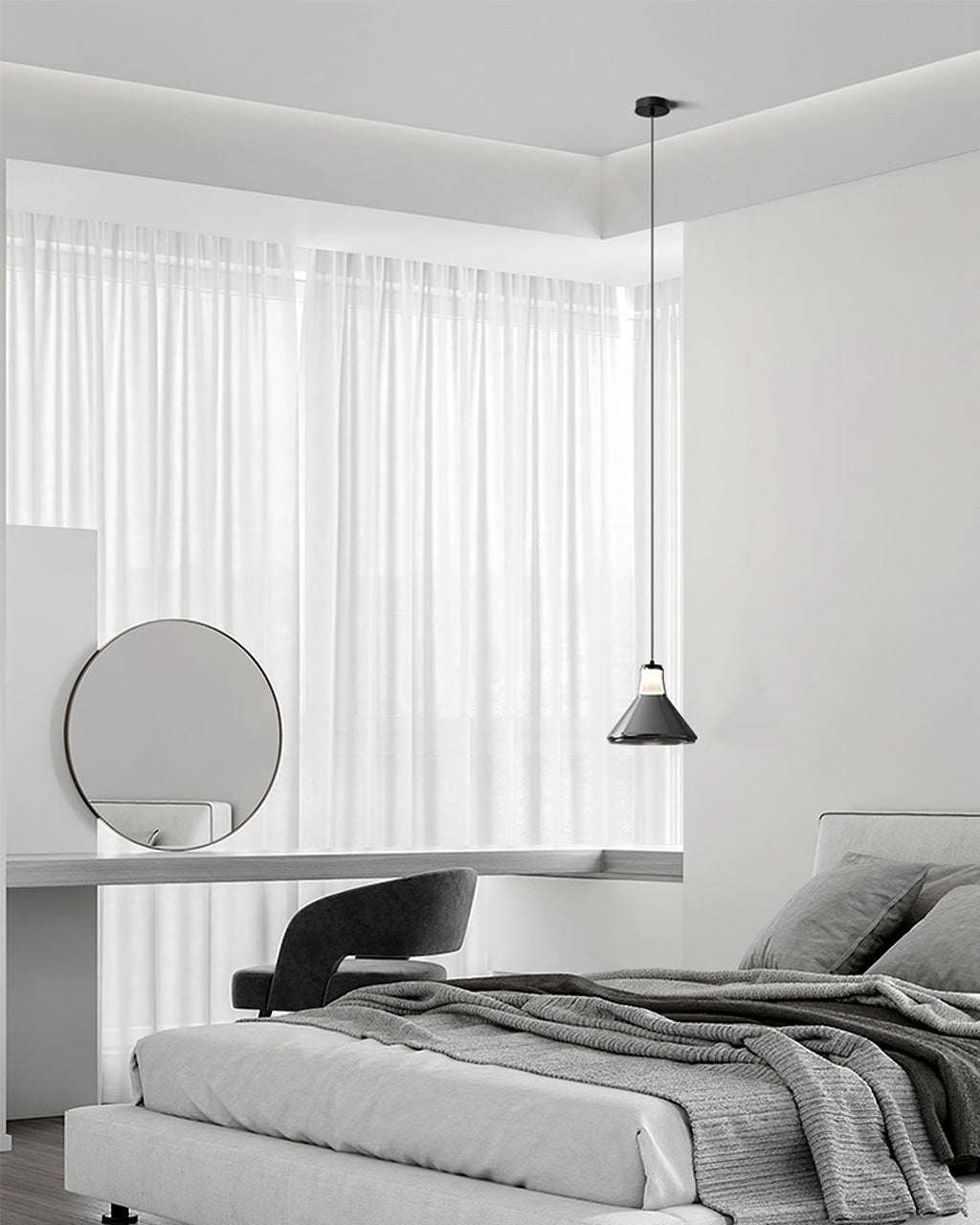Alain Pendant Lamp Chrome Glass Shade Adjustable Height Modern