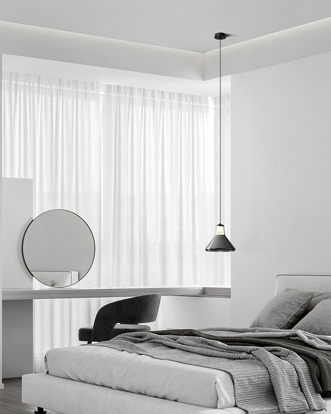 Alain Pendant Lamp Chrome Glass Shade Adjustable Height Modern