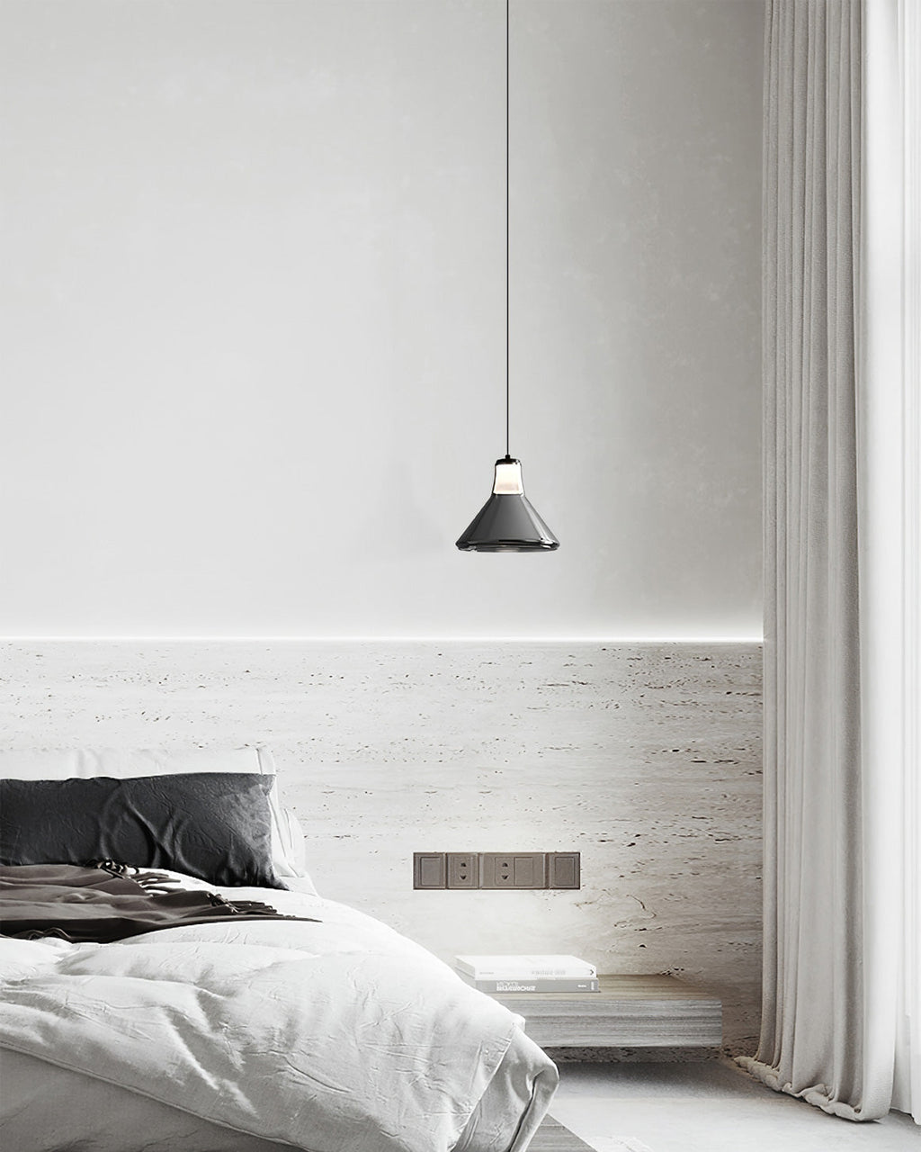 Alain Pendant Lamp Chrome Glass Shade Adjustable Height Modern