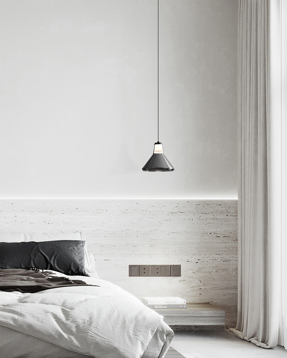 Alain Pendant Lamp Chrome Glass Shade Adjustable Height Modern