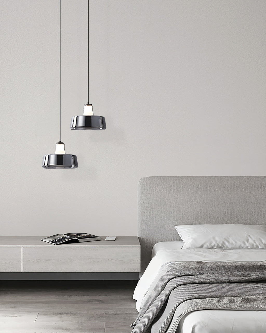 Alain Pendant Lamp Chrome Glass Shade Adjustable Height Modern