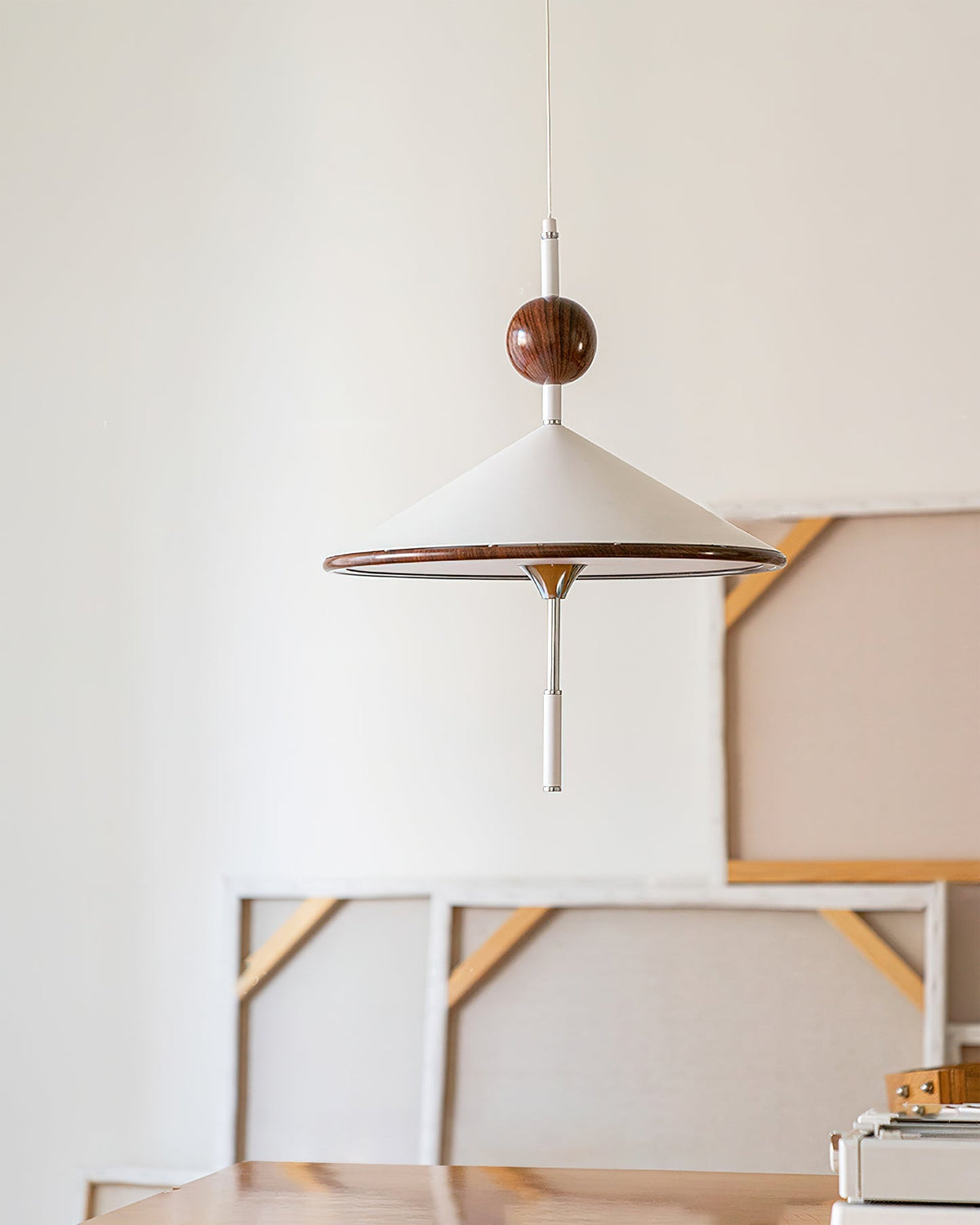 Alien Pendant Lamp Cone Shade Wood Sphere