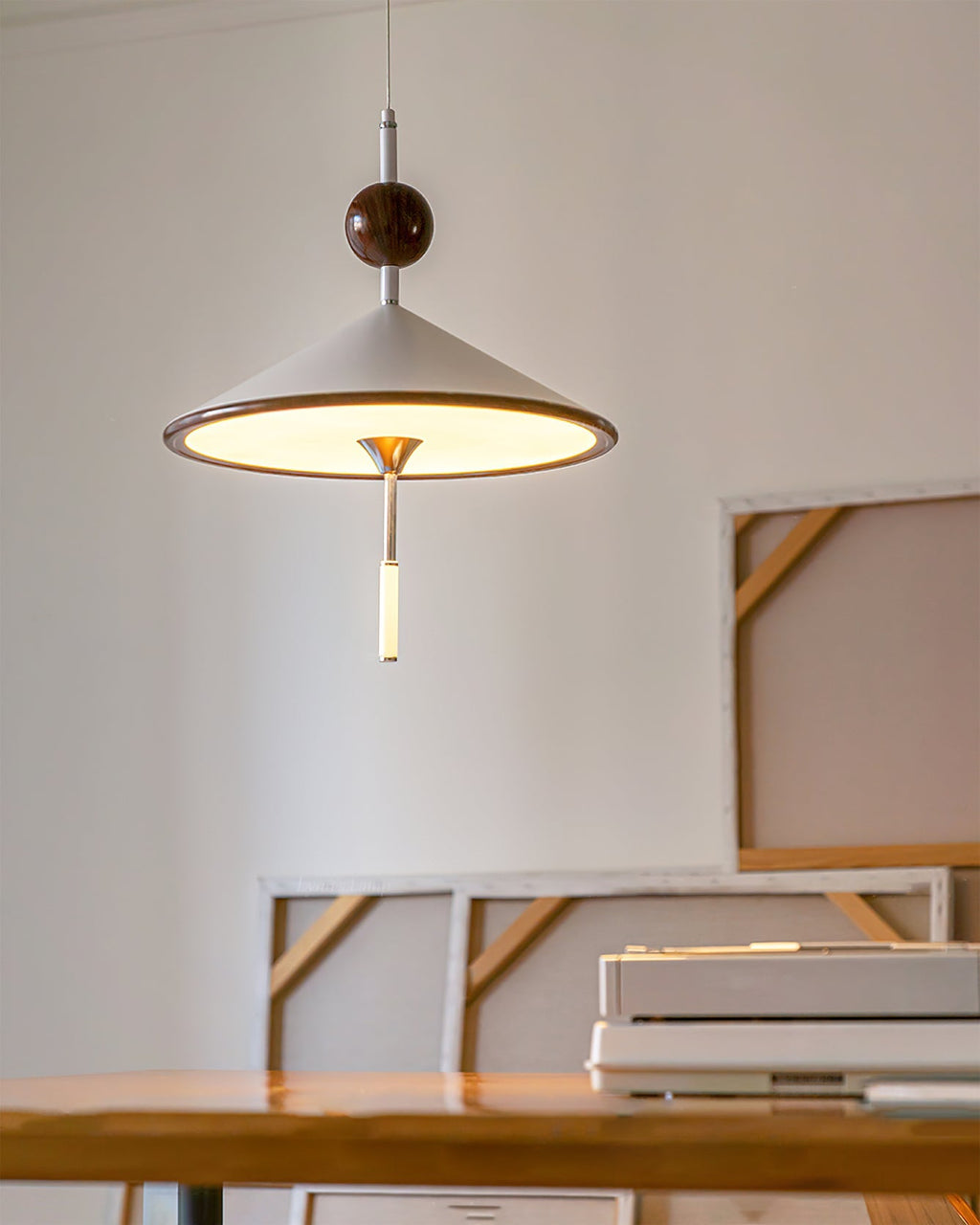 Alien Pendant Lamp Cone Shade Wood Sphere