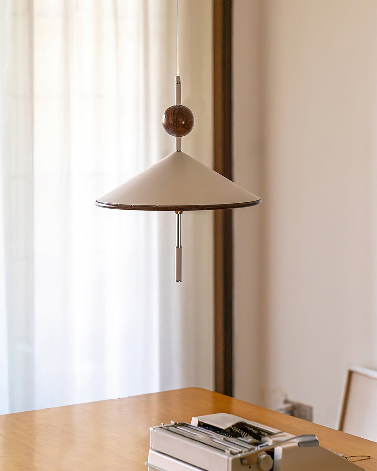 Alien Pendant Lamp Cone Shade Wood Sphere