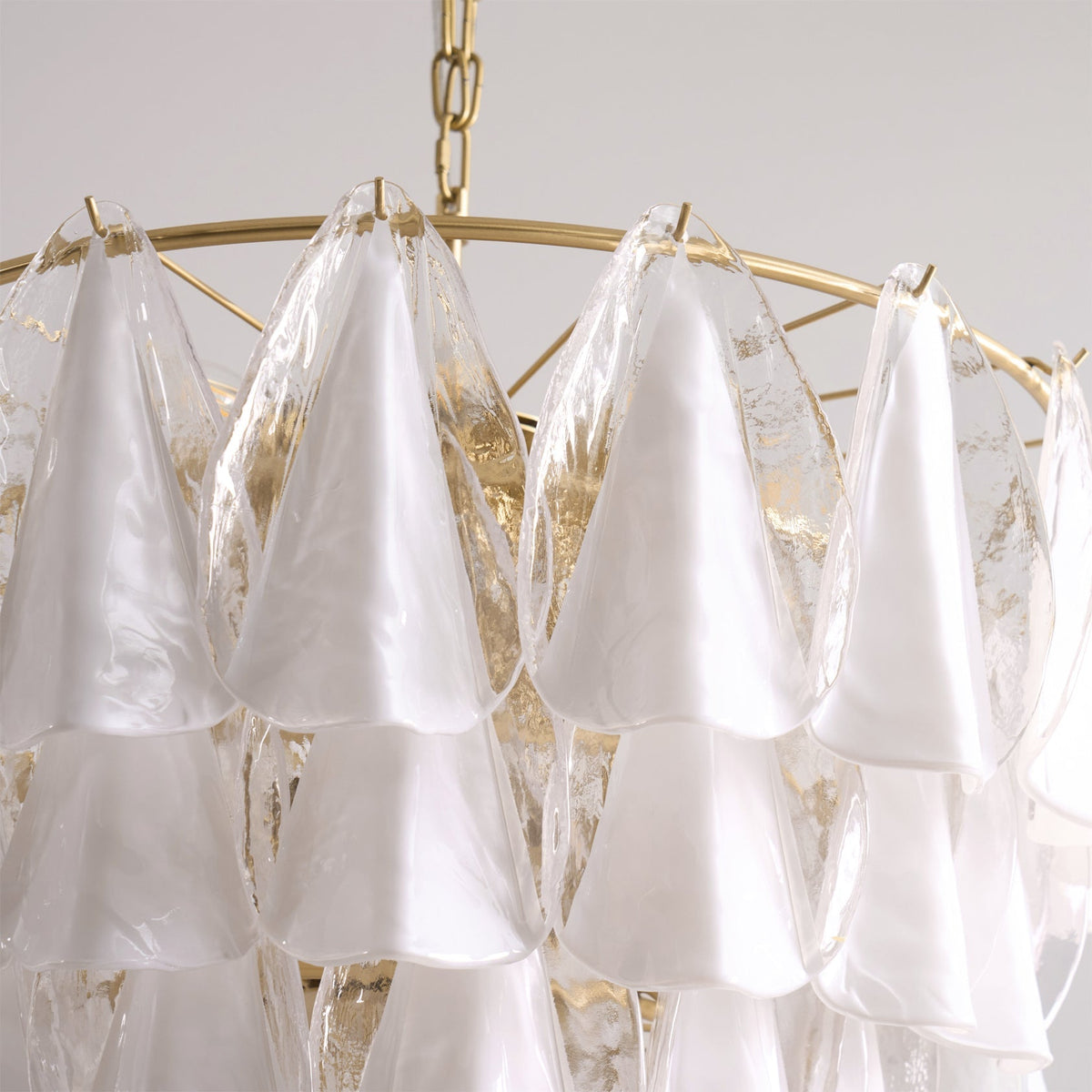 Alira Chandelier Murano Glass White Clear Gold Frame