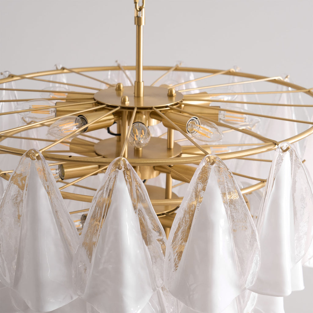 Alira Chandelier Murano Glass White Clear Gold Frame
