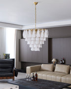 Alira Chandelier Murano Glass White Clear Gold Frame