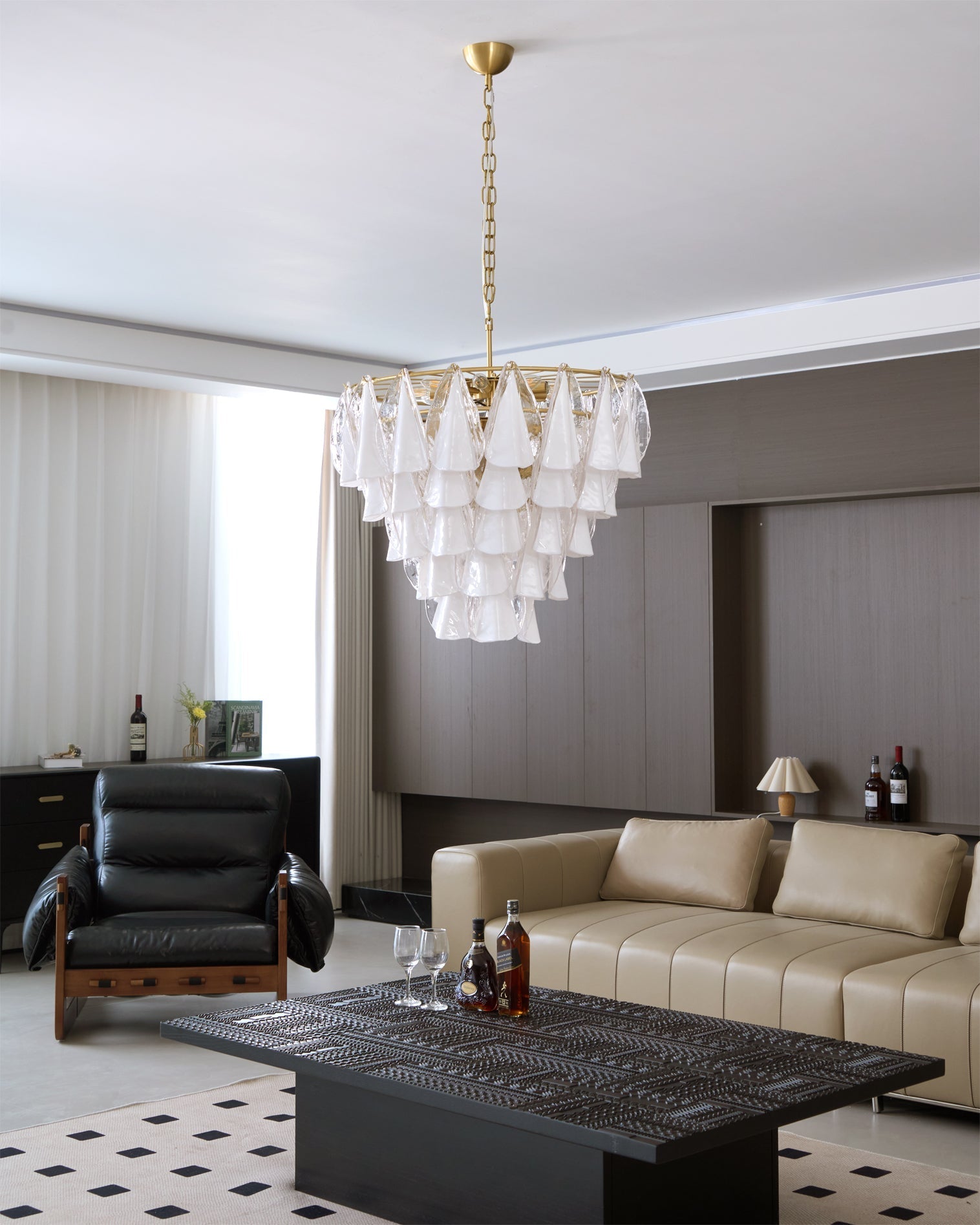 Alira Chandelier Murano Glass White Clear Gold Frame