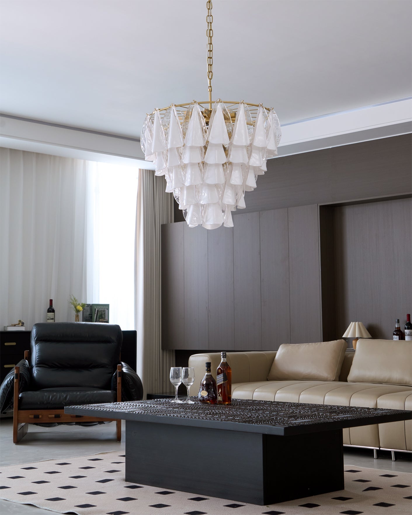 Alira Chandelier Murano Glass White Clear Gold Frame