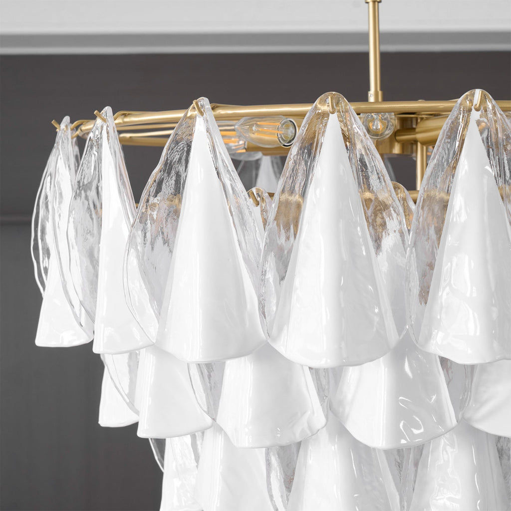 Alira Chandelier Murano Glass White Clear Gold Frame