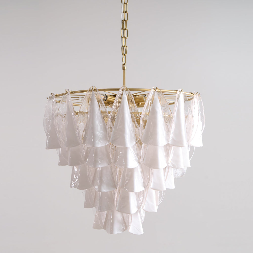 Alira Chandelier Murano Glass White Clear Gold Frame